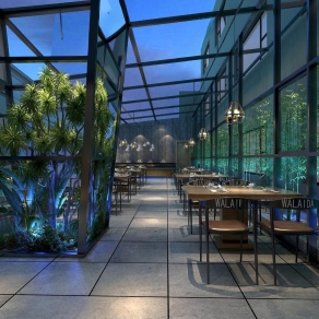 现代时尚酒店户外阳光自助餐厅3D模型下载